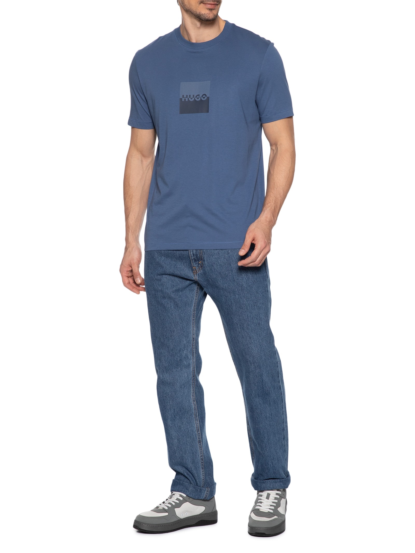 Camiseta Masculina Manga Curta Dusplit Azul  Hugo