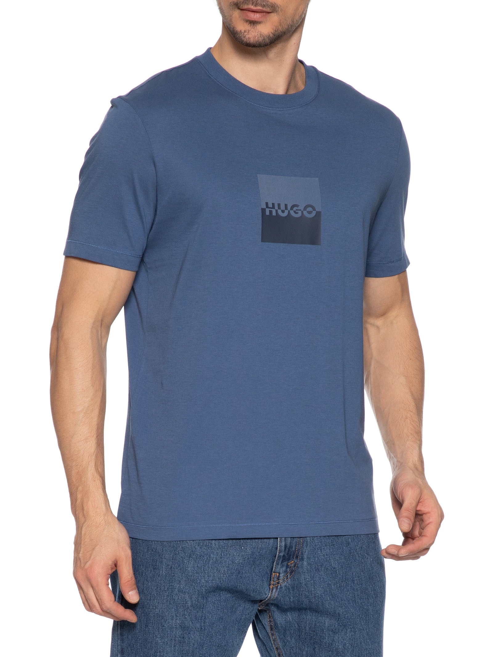 Camiseta Masculina Manga Curta Dusplit Azul  Hugo