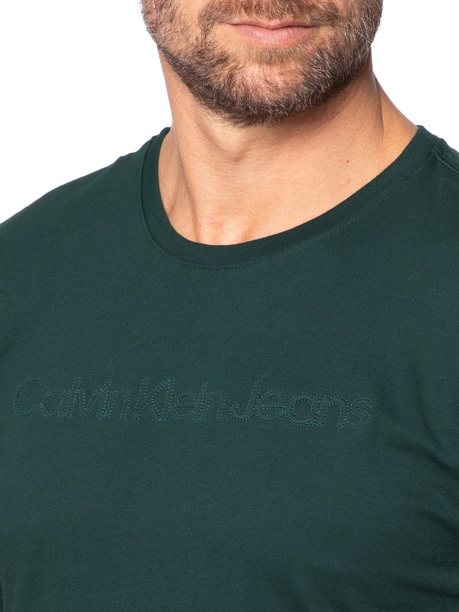 Camiseta Masculina Manga Curta Embossed + Bordado Verde Calvin Klein Jeans