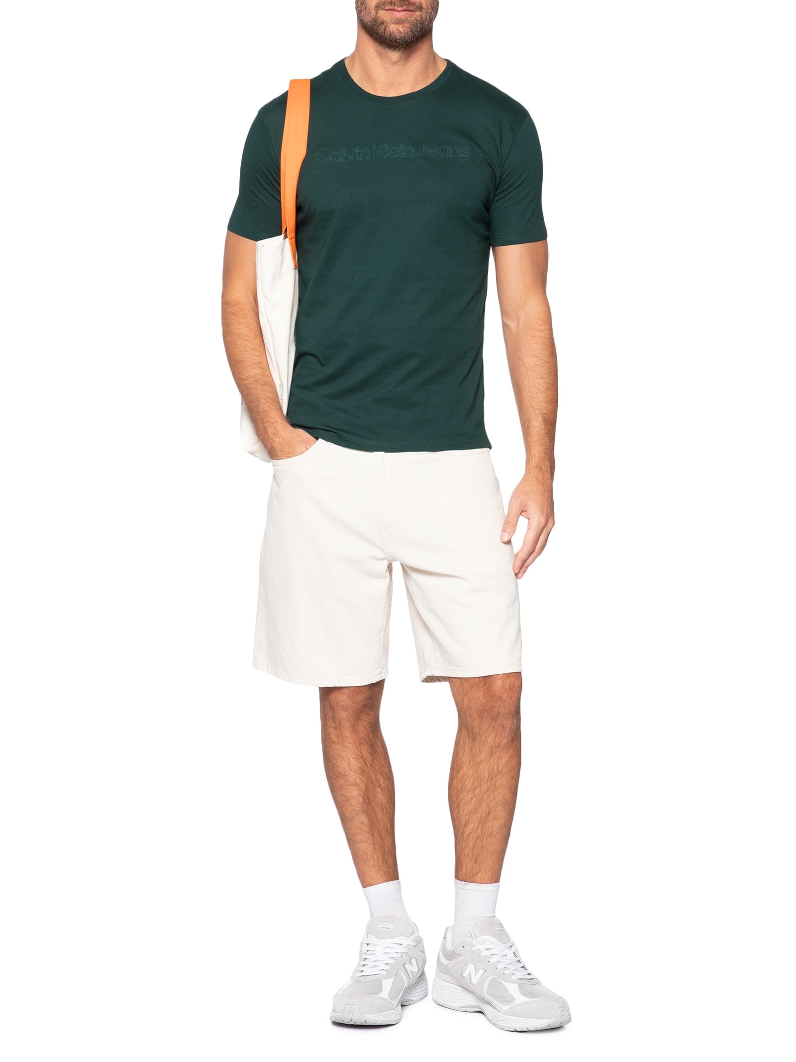 Camiseta Masculina Manga Curta Embossed + Bordado Verde Calvin Klein Jeans