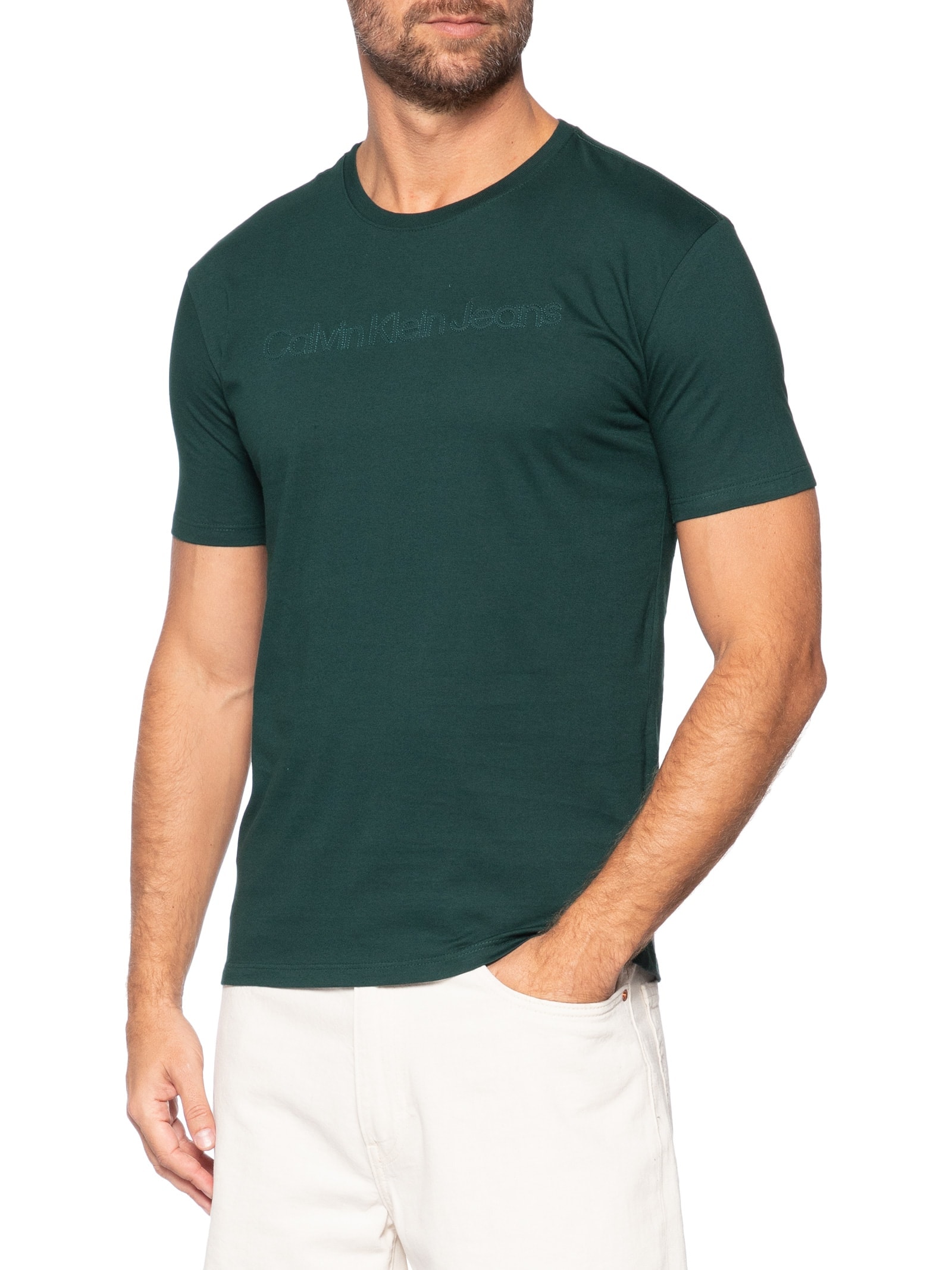 Camiseta Masculina Manga Curta Embossed + Bordado Verde Calvin Klein Jeans