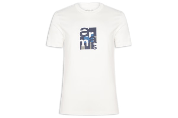 Camiseta Masculina Manga Curta Estampa Geométrica - Branco