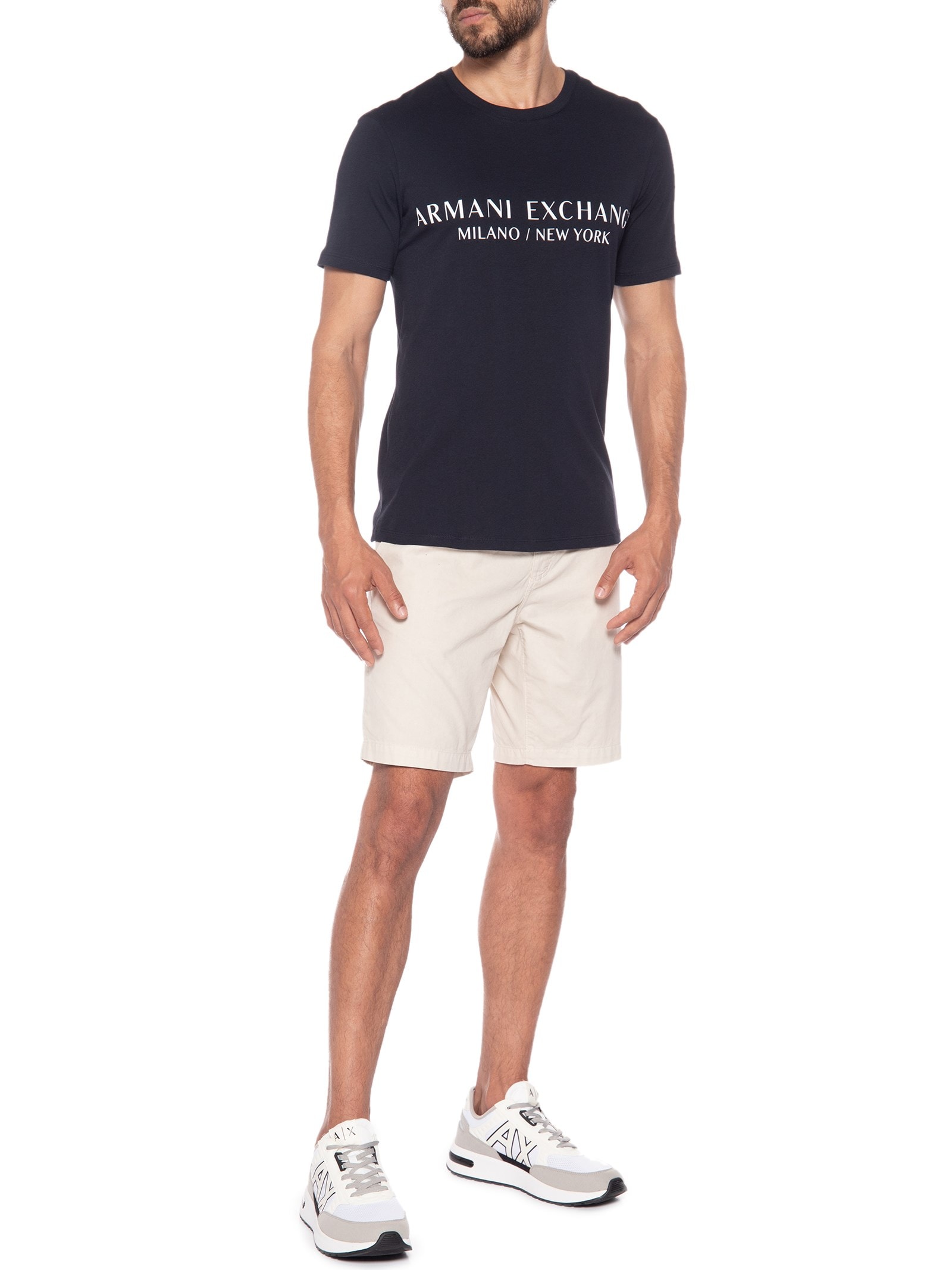 Camiseta Masculina Manga Curta Estampada Azul Armani Exchange