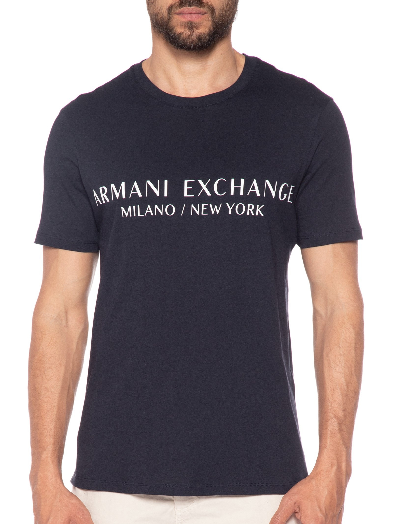 Camiseta Masculina Manga Curta Estampada Azul Armani Exchange