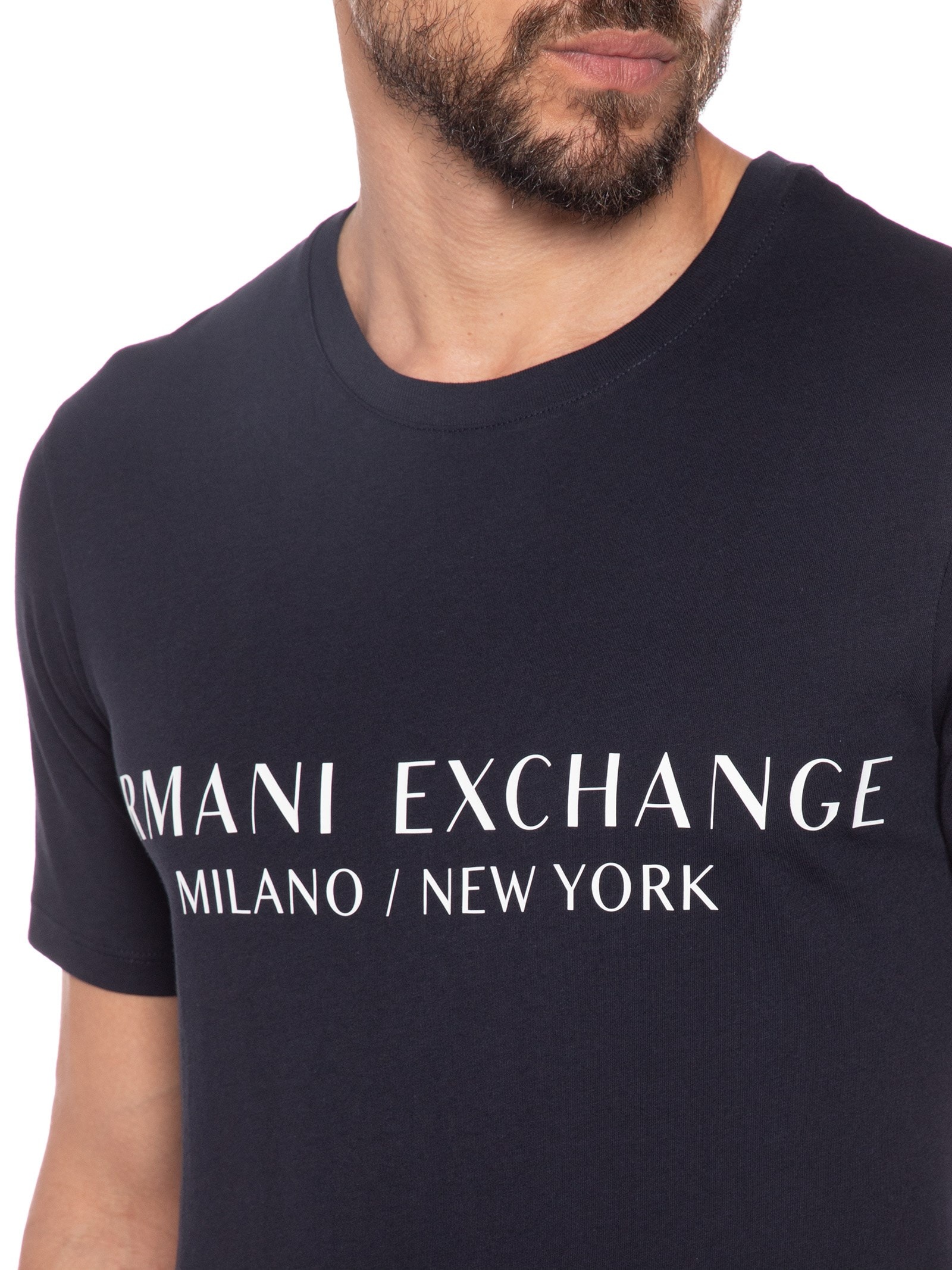 Camiseta Masculina Manga Curta Estampada Azul Armani Exchange