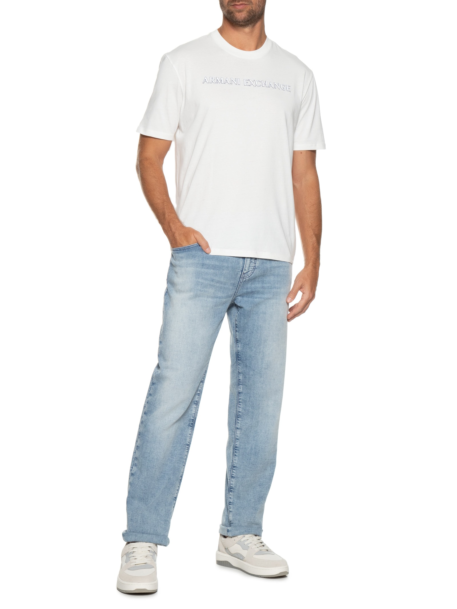 Camiseta Masculina Manga Curta Estampada Branco Armani Exchange
