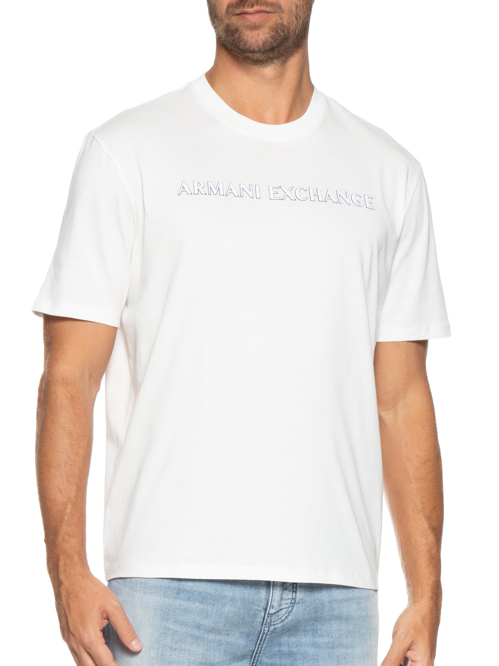 Camiseta Masculina Manga Curta Estampada Branco Armani Exchange