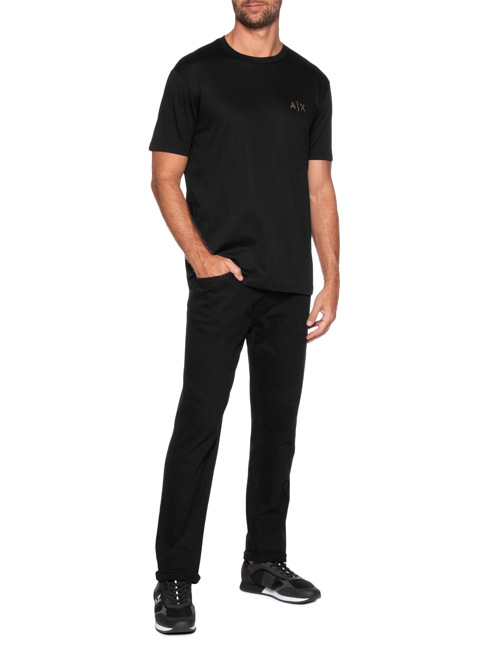 Armani Exchange - Camiseta Masculina Manga Curta Estampada - Preto