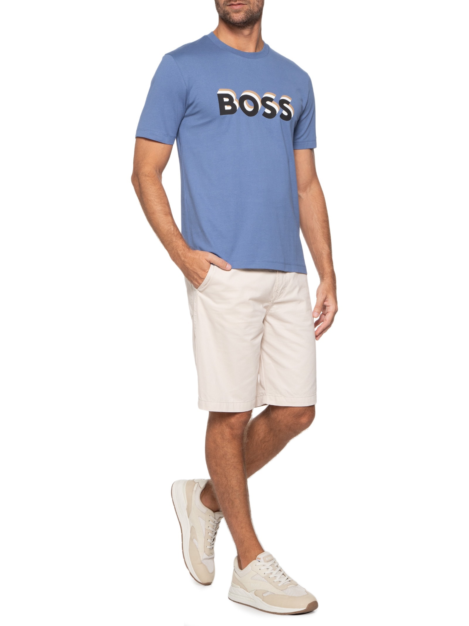 Camiseta Masculina Manga Curta Estampada Tiburt  Azul Boss