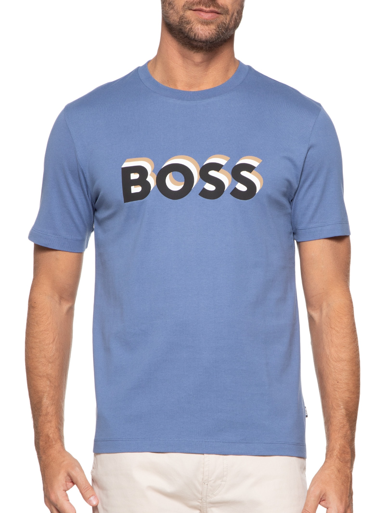 Camiseta Masculina Manga Curta Estampada Tiburt  Azul Boss