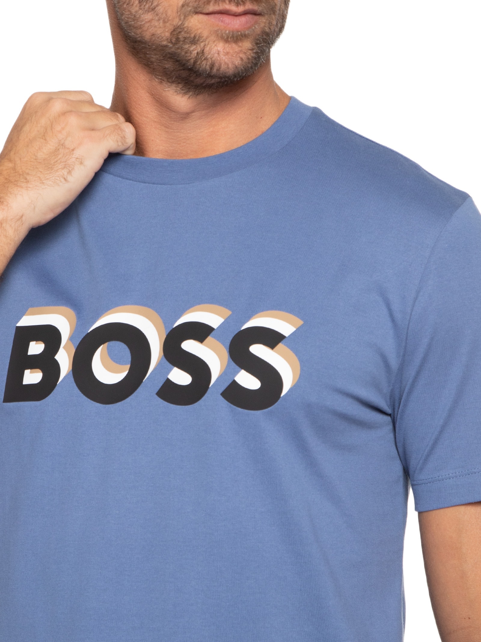 Camiseta Masculina Manga Curta Estampada Tiburt  Azul Boss