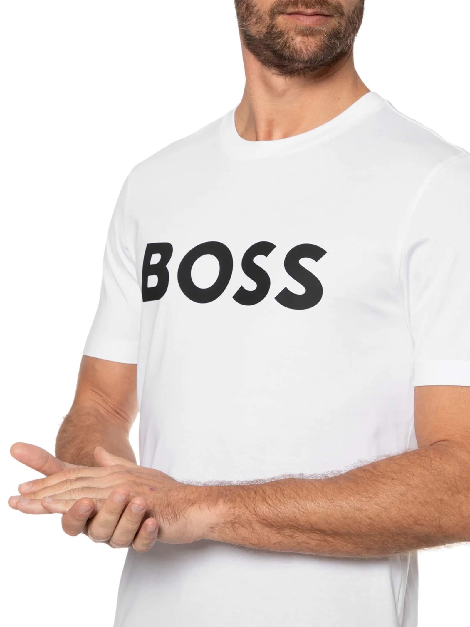 Camiseta Masculina Manga Curta Estampada Tiburt Branco Boss