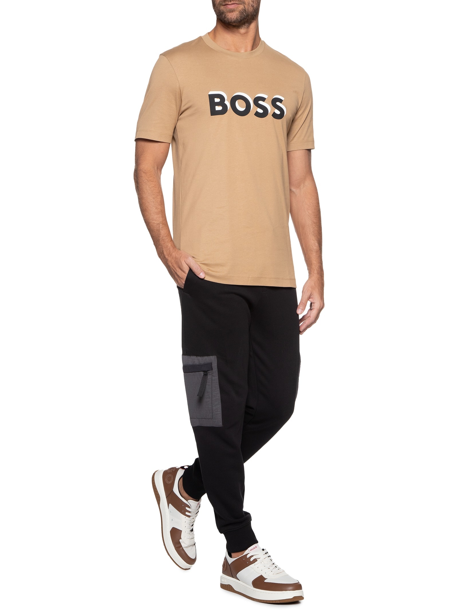 Camiseta Masculina Manga Curta Estampada Tiburt Marrom Boss