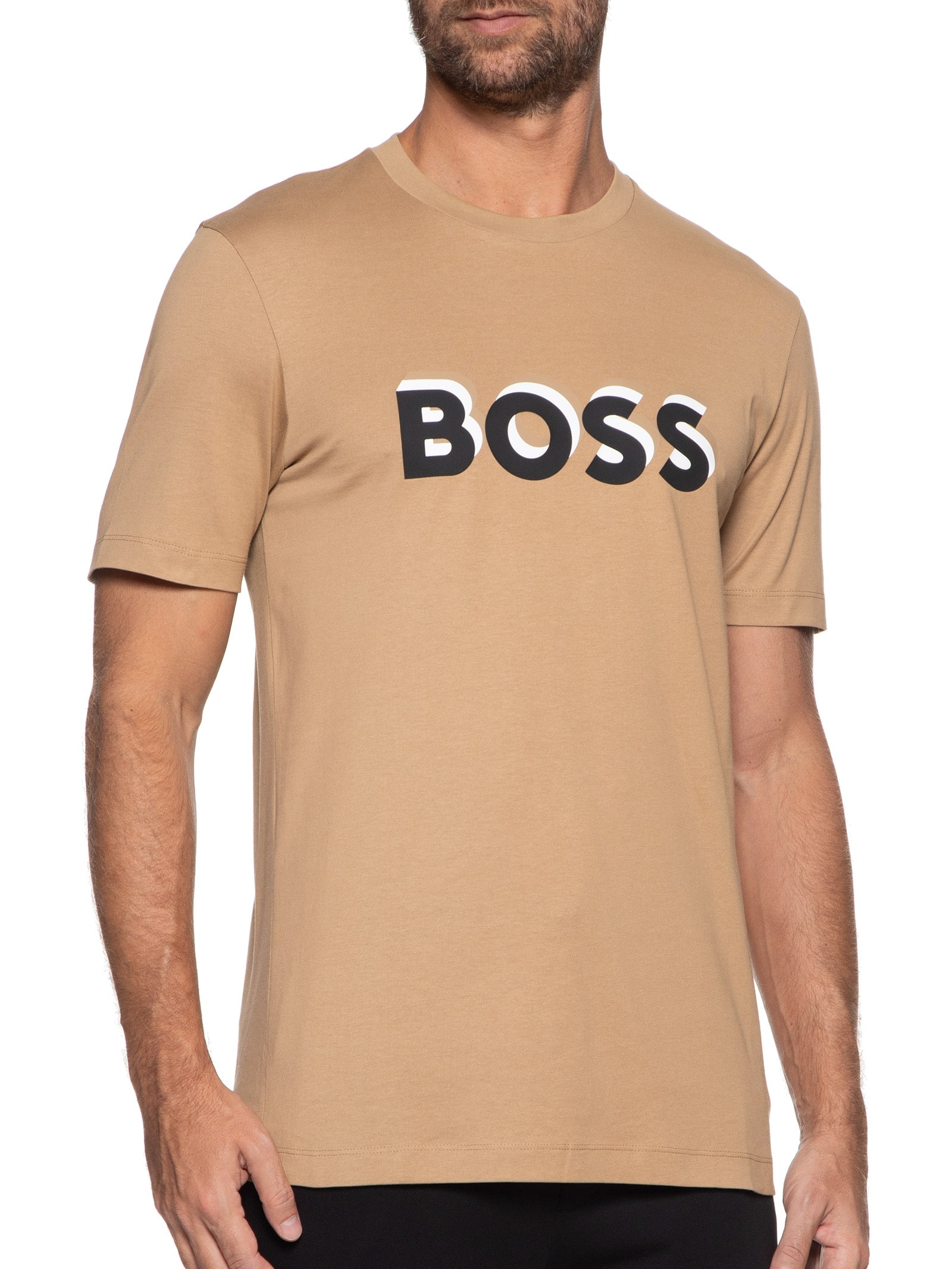 Camiseta Masculina Manga Curta Estampada Tiburt Marrom Boss