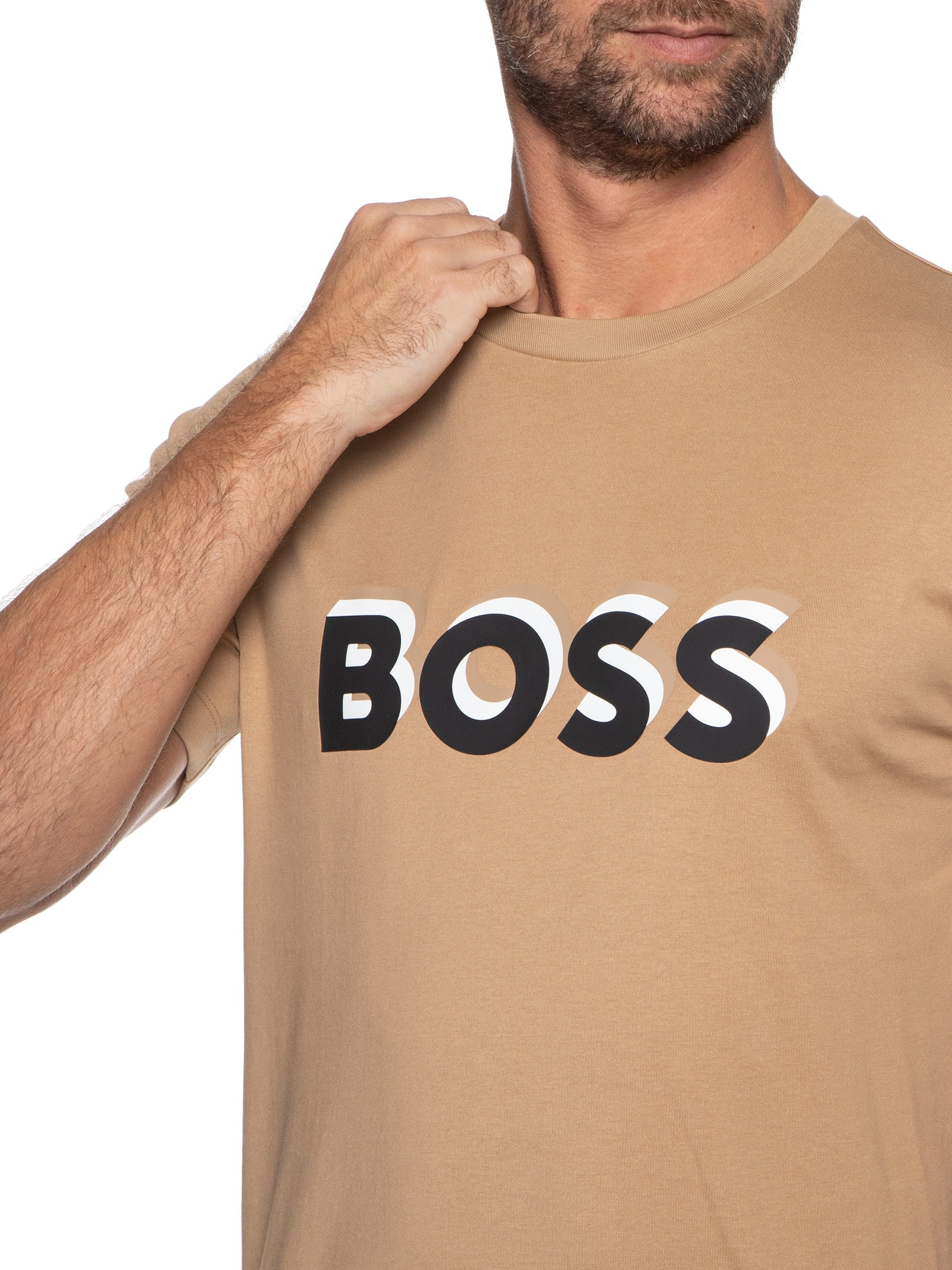 Camiseta Masculina Manga Curta Estampada Tiburt Marrom Boss