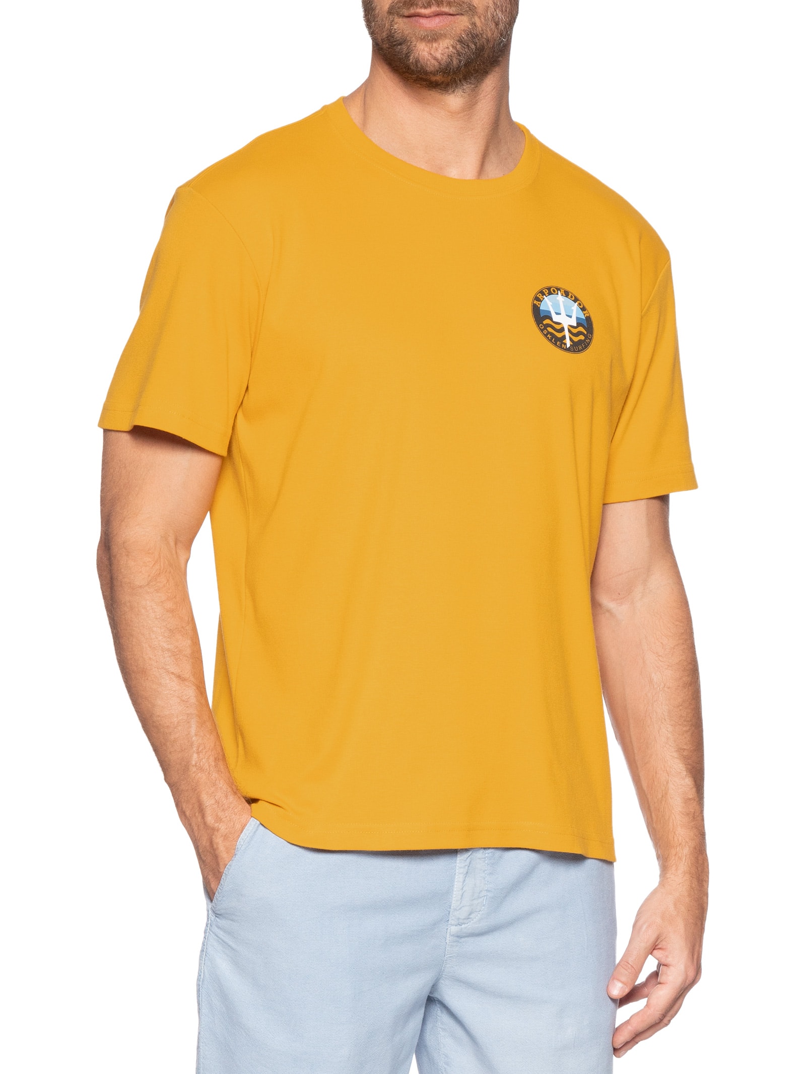 Camiseta Masculina Manga Curta Gola Careca Arpoador Symbol Over Amarelo Osklen