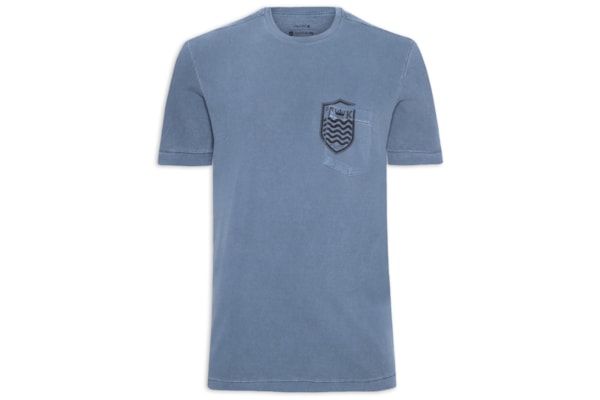 Camiseta Masculina Manga Curta Gola Careca Bolso Brasão - Azul