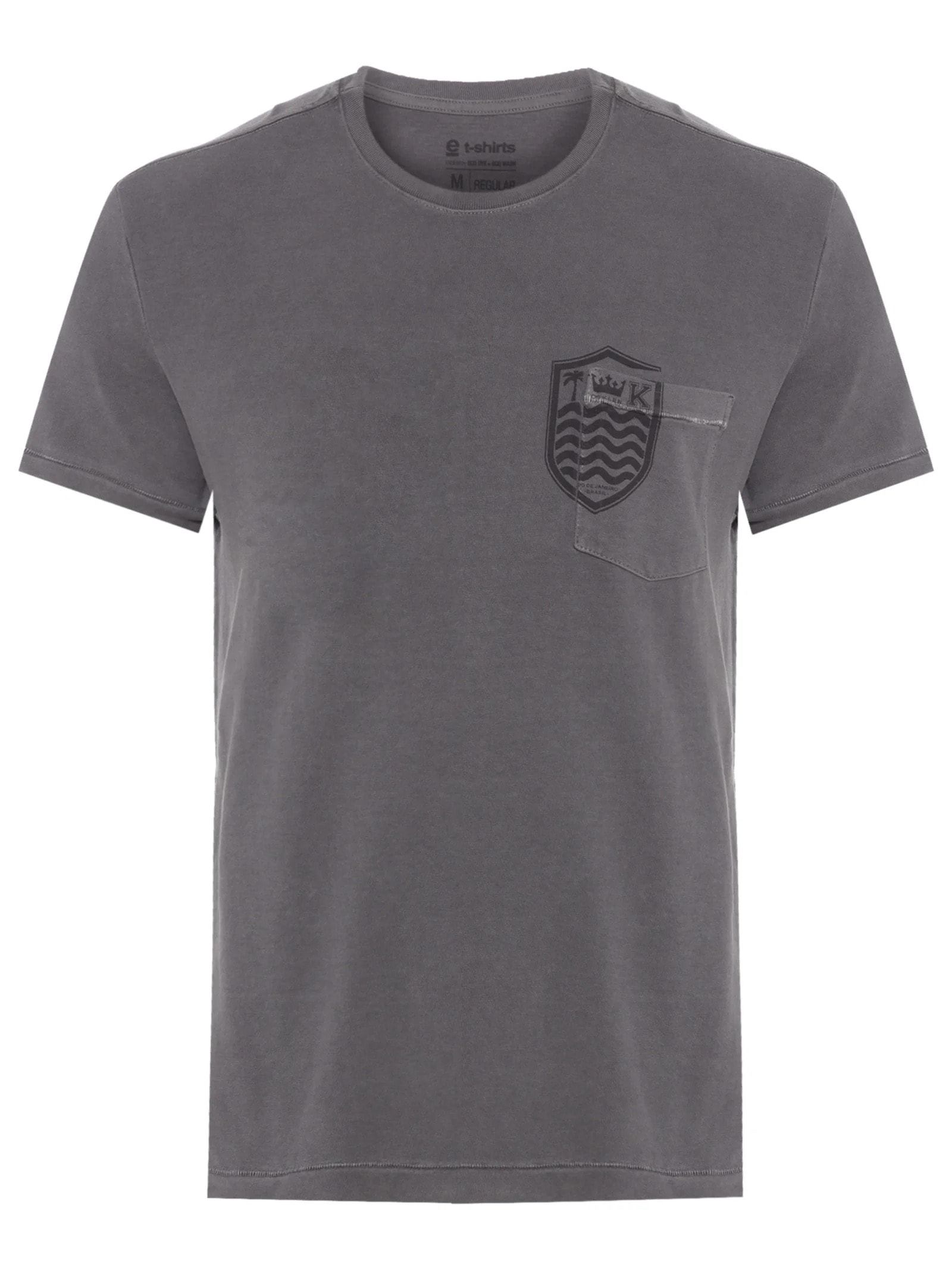 Camiseta Masculina Manga Curta Gola Careca Bolso Brasao Cinza Osklen