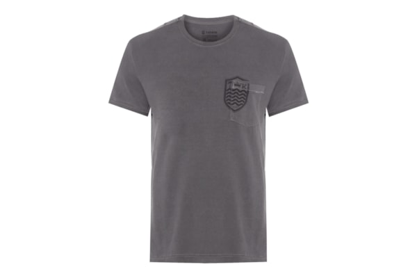 Camiseta Masculina Manga Curta Gola Careca Bolso Brasao - Cinza