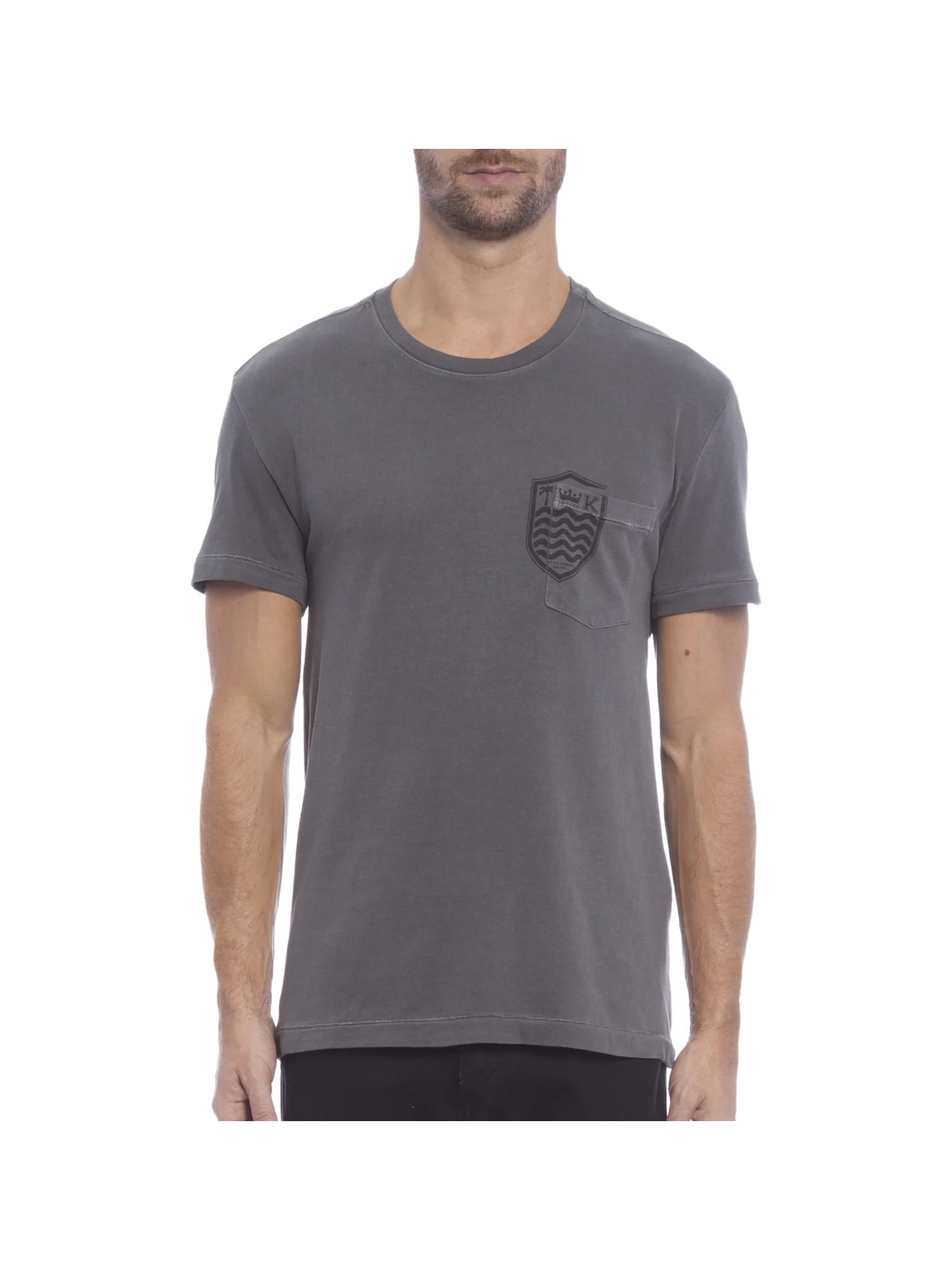 Camiseta Masculina Manga Curta Gola Careca Bolso Brasao Cinza Osklen