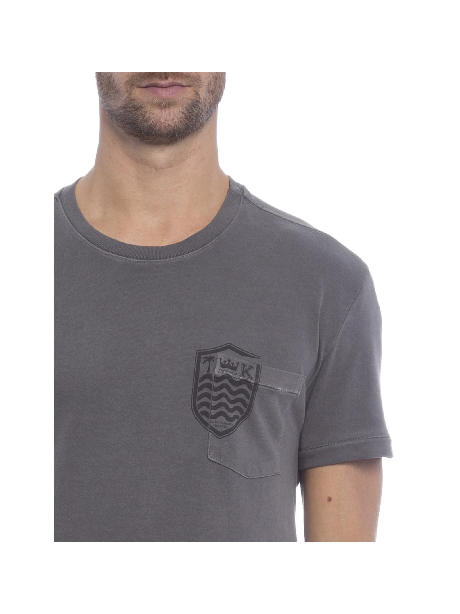 Camiseta Masculina Manga Curta Gola Careca Bolso Brasao Cinza Osklen