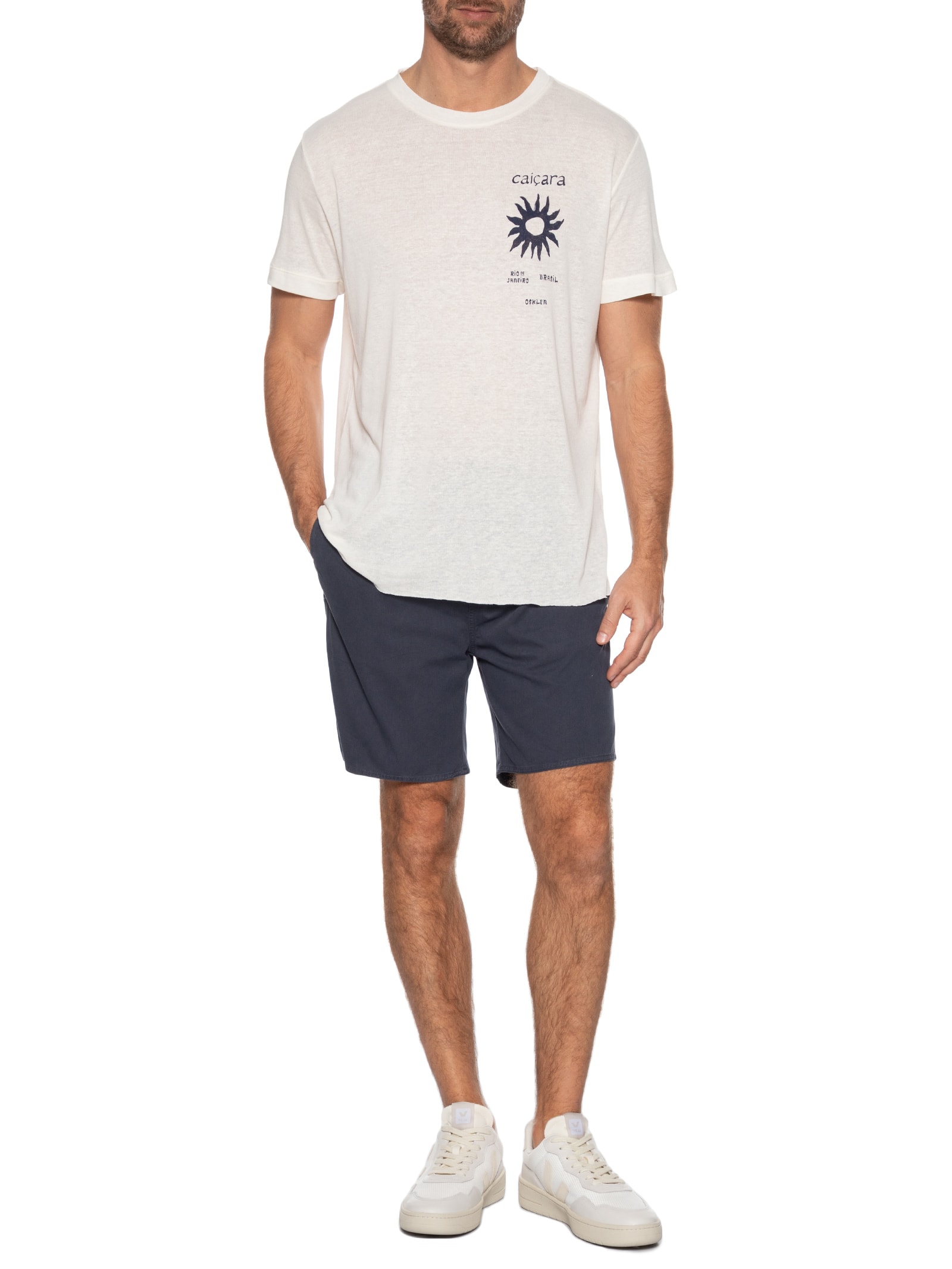 Camiseta Masculina Manga Curta Gola Careca Caiçara Sol  Branco Osklen