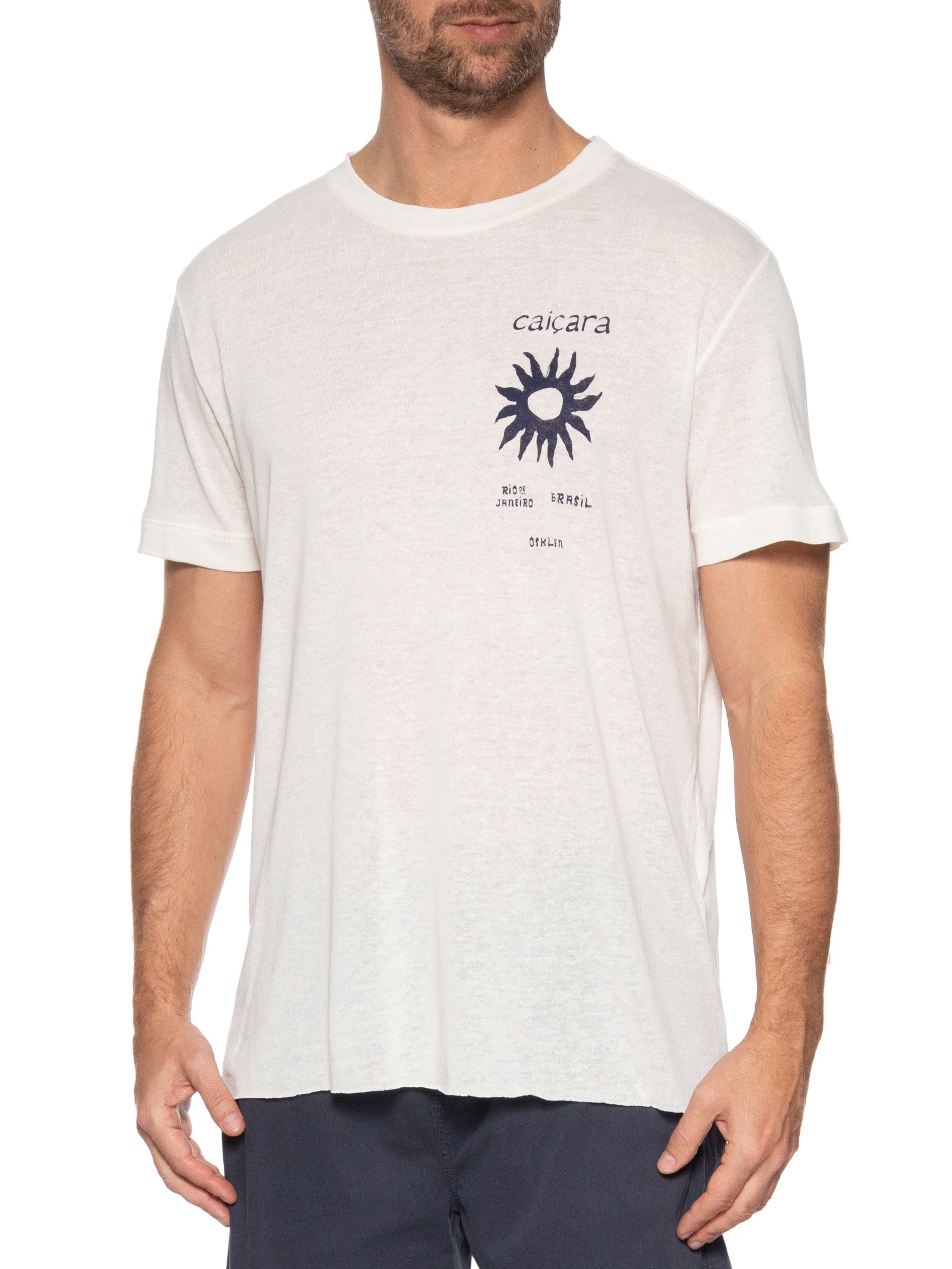 Camiseta Masculina Manga Curta Gola Careca Caiçara Sol  Branco Osklen