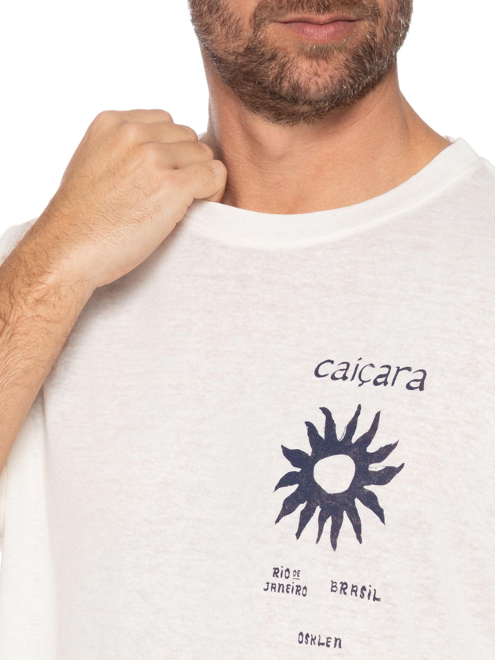 Camiseta Masculina Manga Curta Gola Careca Caiçara Sol  Branco Osklen