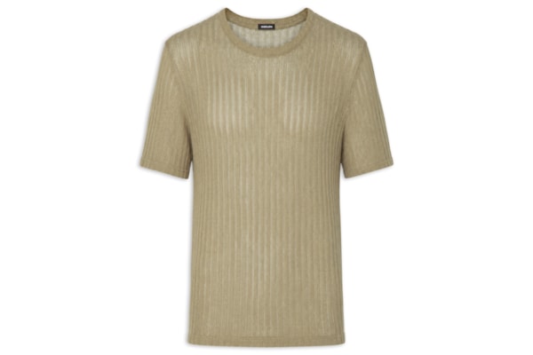 Camiseta Masculina Manga Curta Gola Careca Canelada Texture - Bege