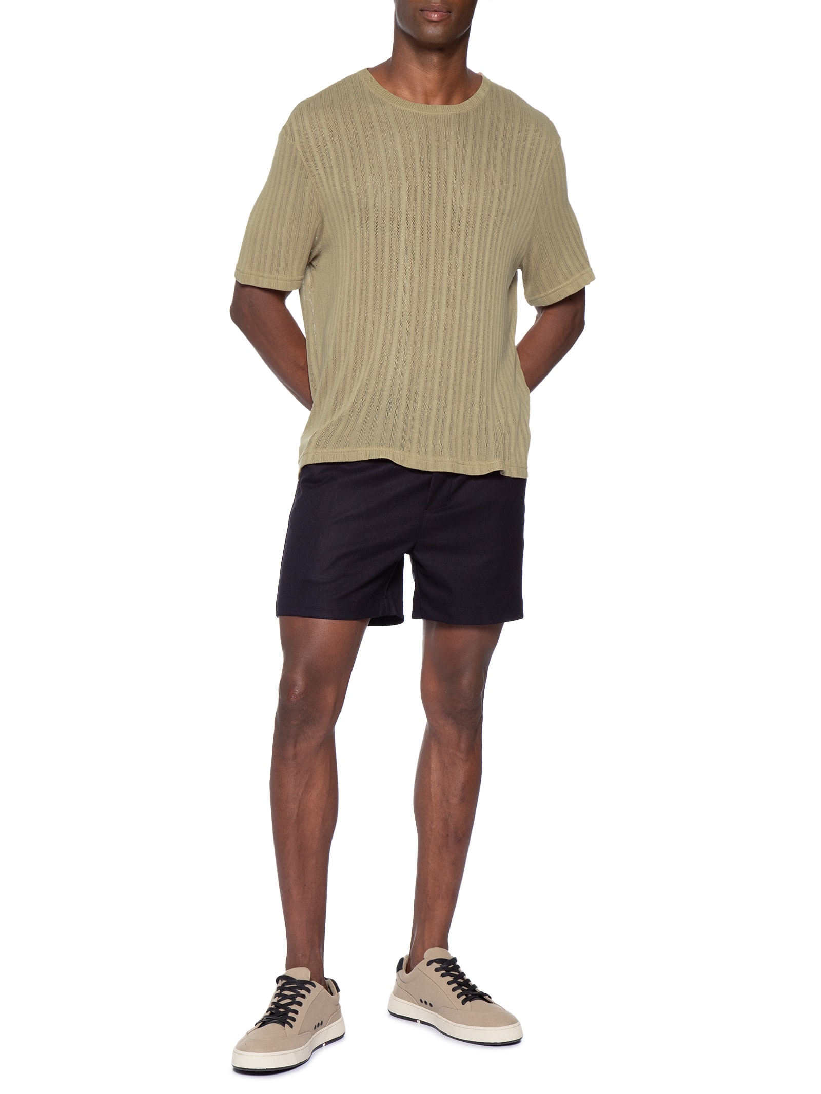 Camiseta Masculina Manga Curta Gola Careca Canelada Texture Bege Osklen