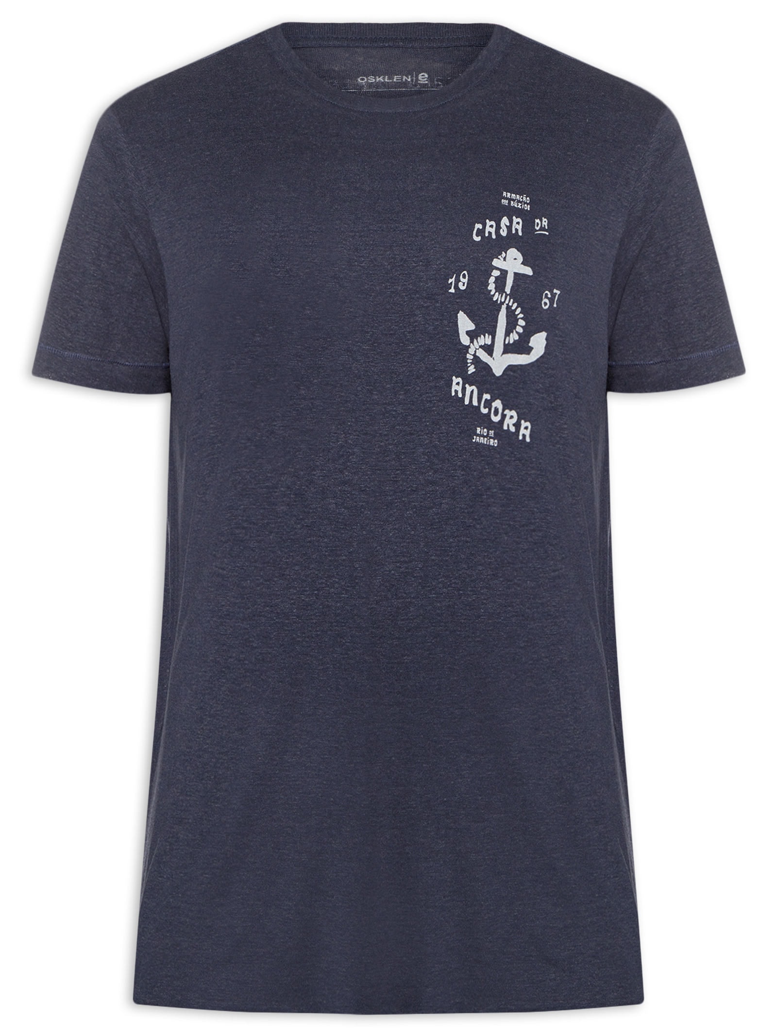 Camiseta Masculina Manga Curta Gola Careca Casa Da Ancora Light Linen Azul Osklen