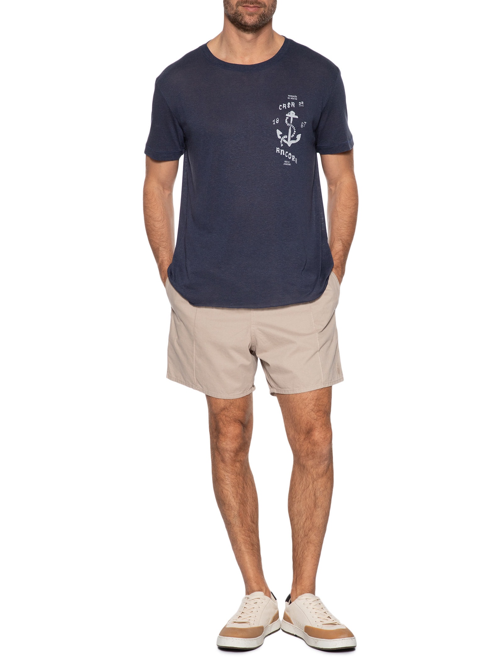 Camiseta Masculina Manga Curta Gola Careca Casa Da Ancora Light Linen Azul Osklen