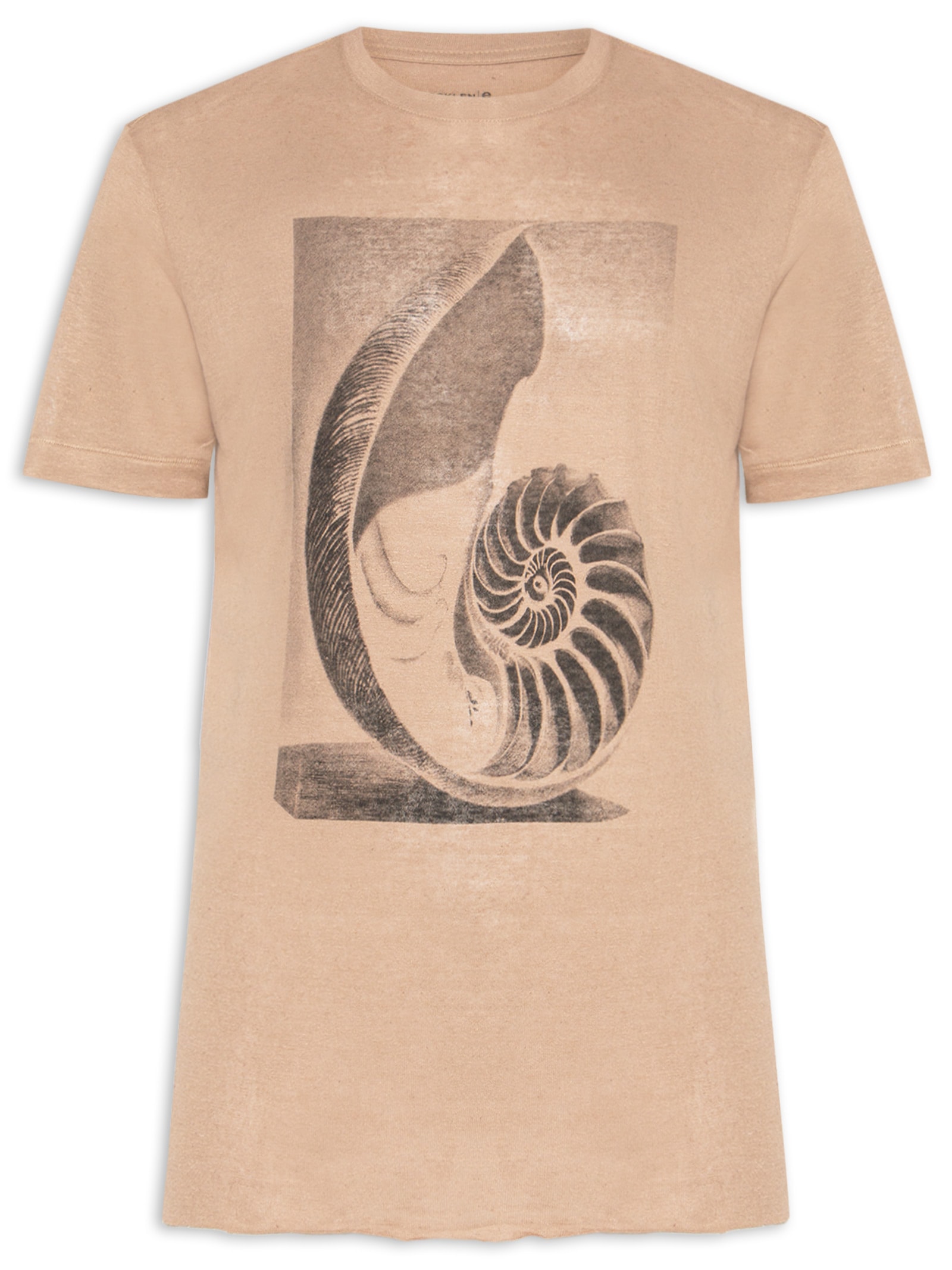 Camiseta Masculina Manga Curta Gola Careca Concha Caiçara Bege Osklen