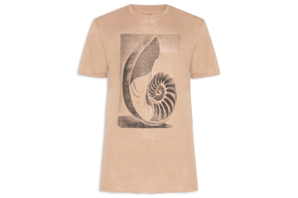 Camiseta Masculina Manga Curta Gola Careca Concha Caiçara - Bege