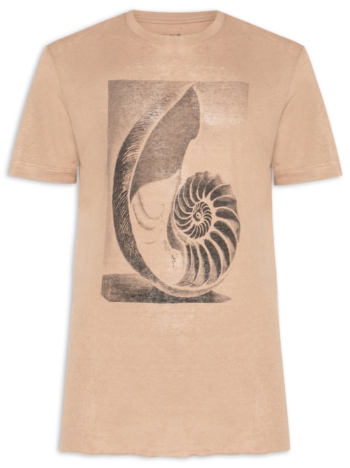 Camiseta Masculina Manga Curta Gola Careca Concha Caiçara – Bege