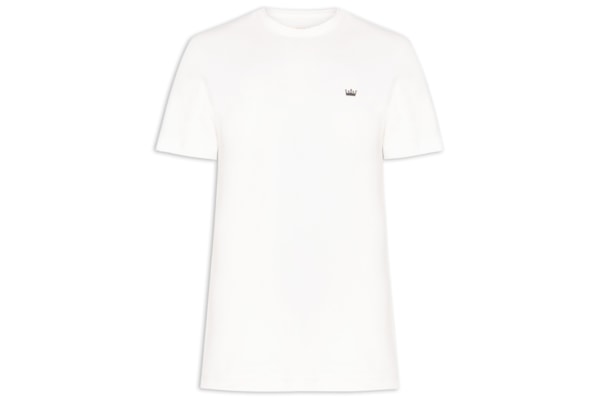 Camiseta Masculina Manga Curta Gola Careca Coroa Ribbed - Branco