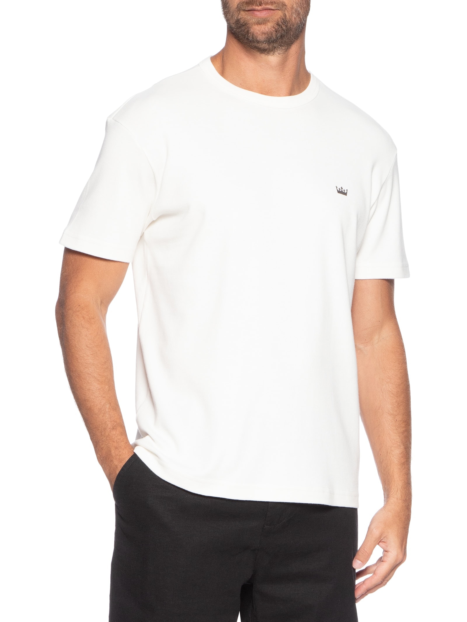 Camiseta Masculina Manga Curta Gola Careca Coroa Ribbed Branco Osklen