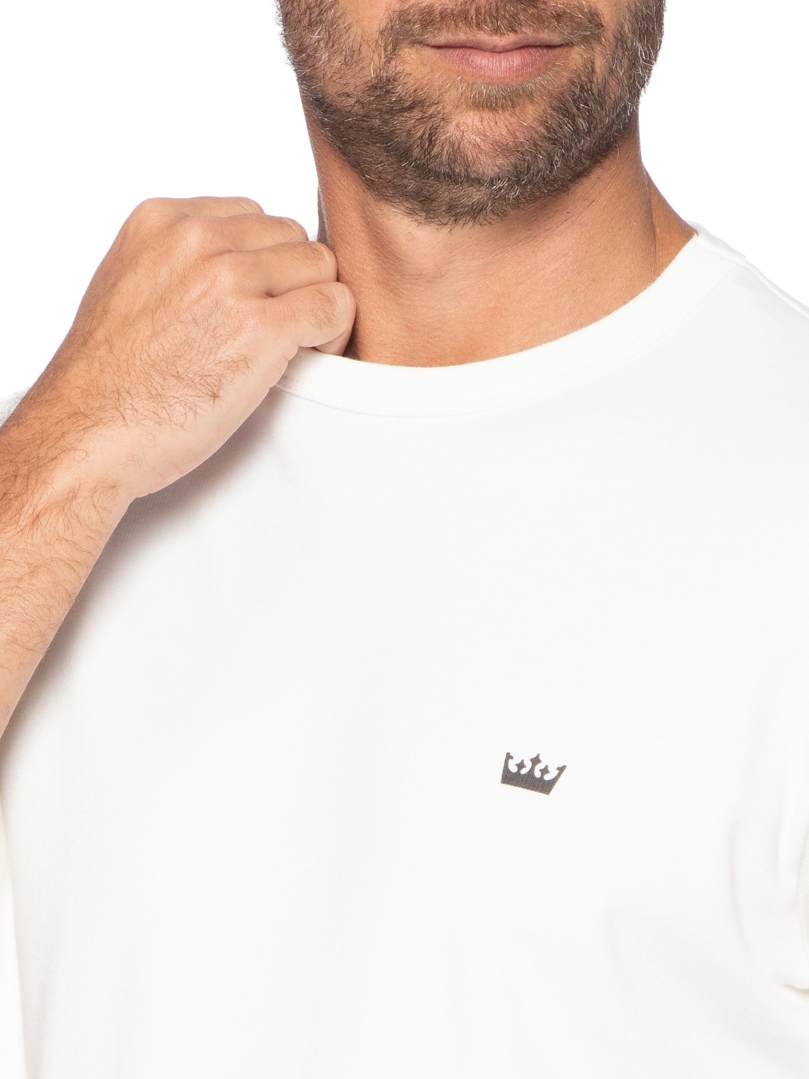 Camiseta Masculina Manga Curta Gola Careca Coroa Ribbed Branco Osklen