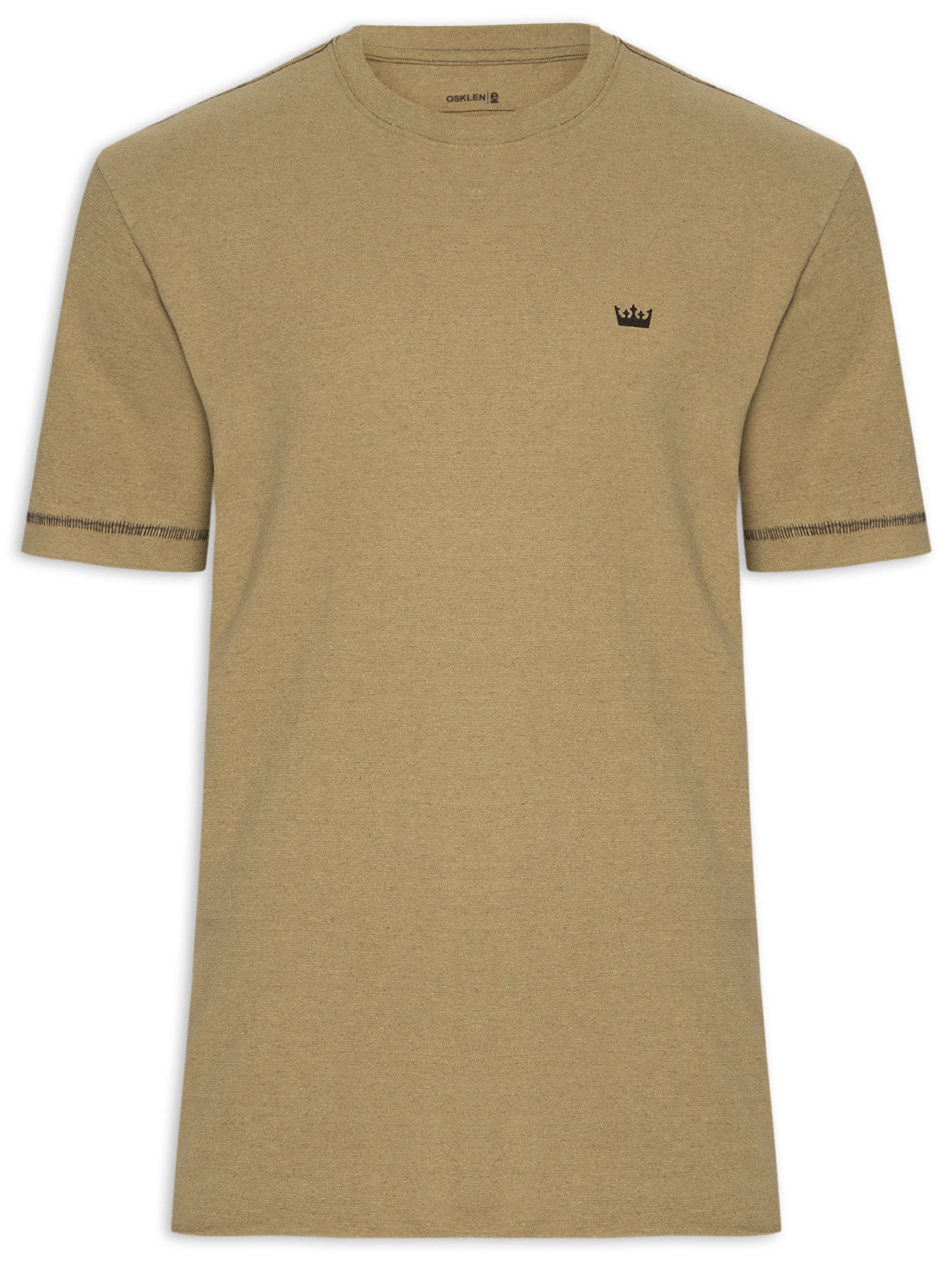 Camiseta Masculina Manga Curta Gola Careca Coroa Rustic Contrast Seam Bege Osklen