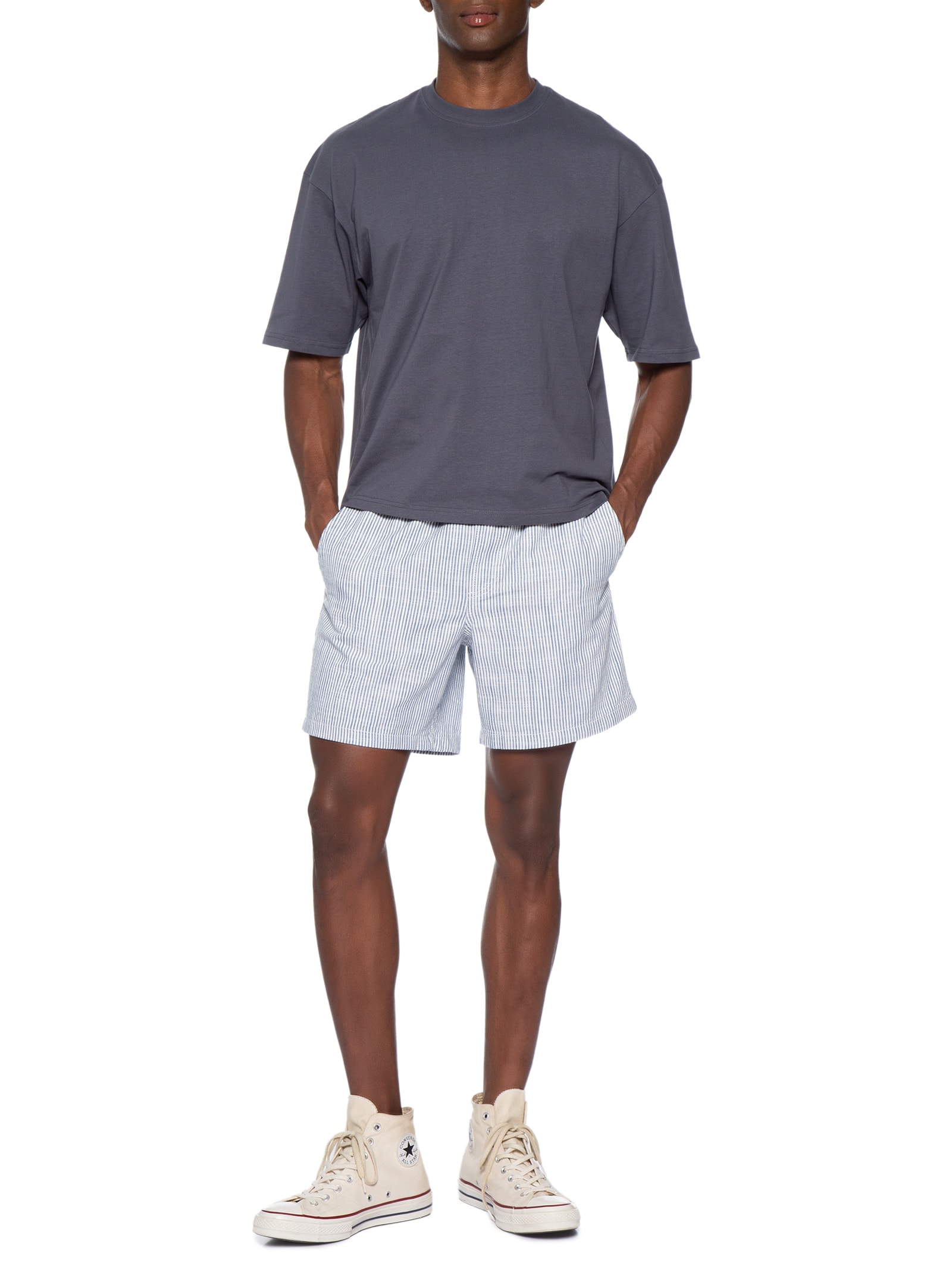Camiseta Masculina Manga Curta Gola Careca Cropped Fit Azul Cotton On