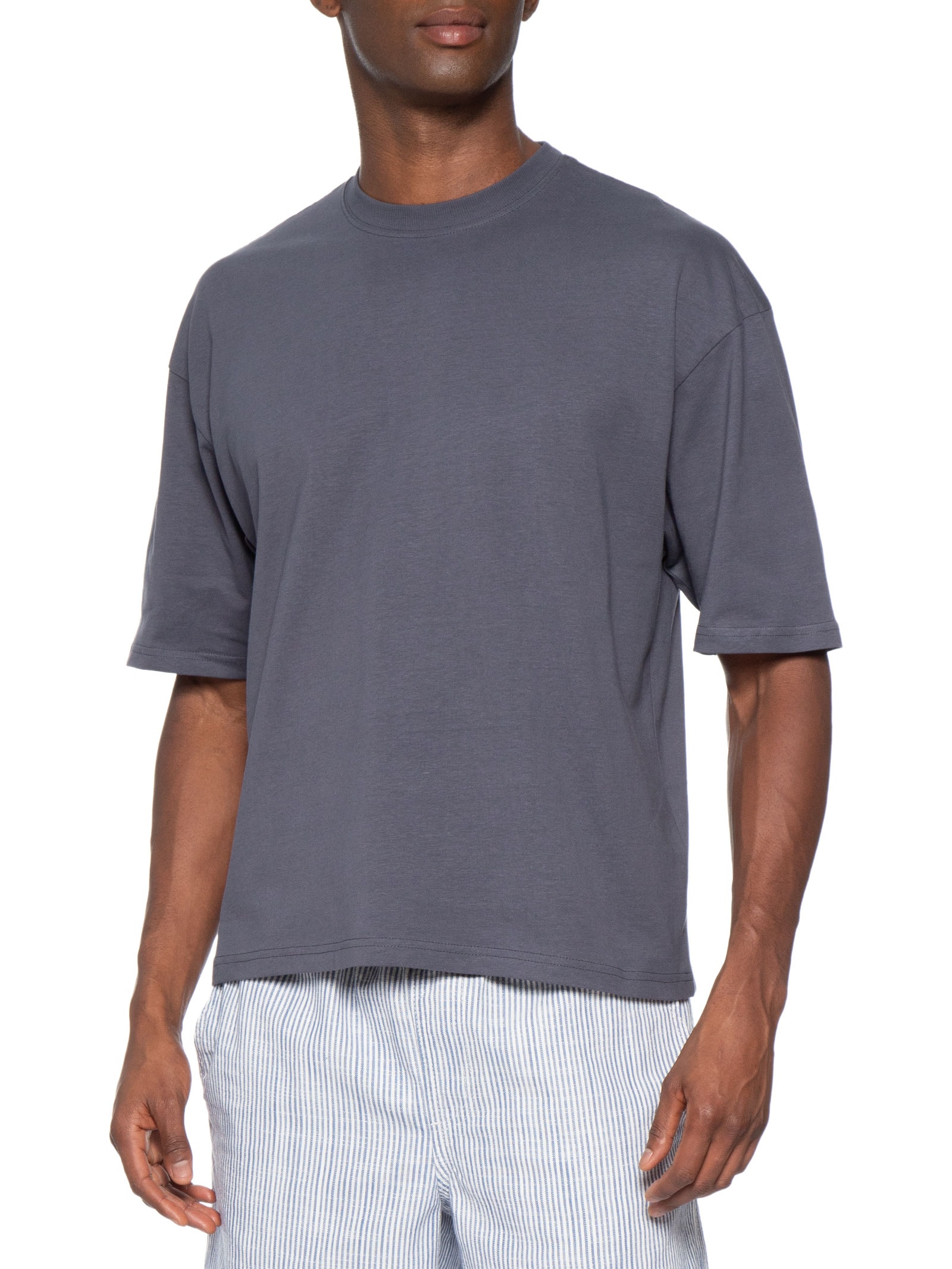 Camiseta Masculina Manga Curta Gola Careca Cropped Fit Azul Cotton On