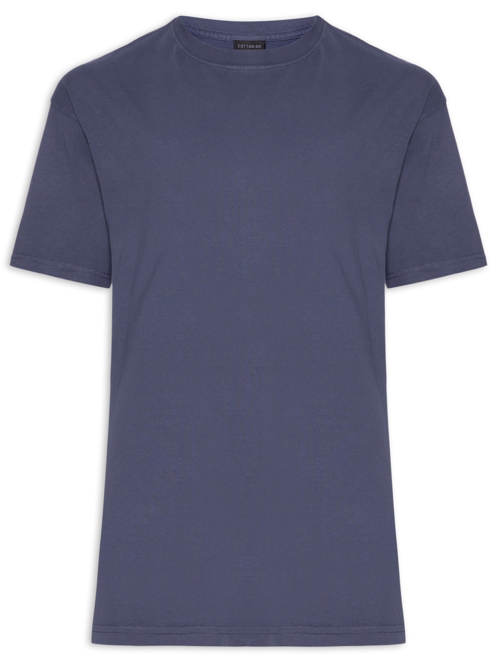 Camiseta Masculina Manga Curta Gola Careca Cropped Fit Azul Cotton On