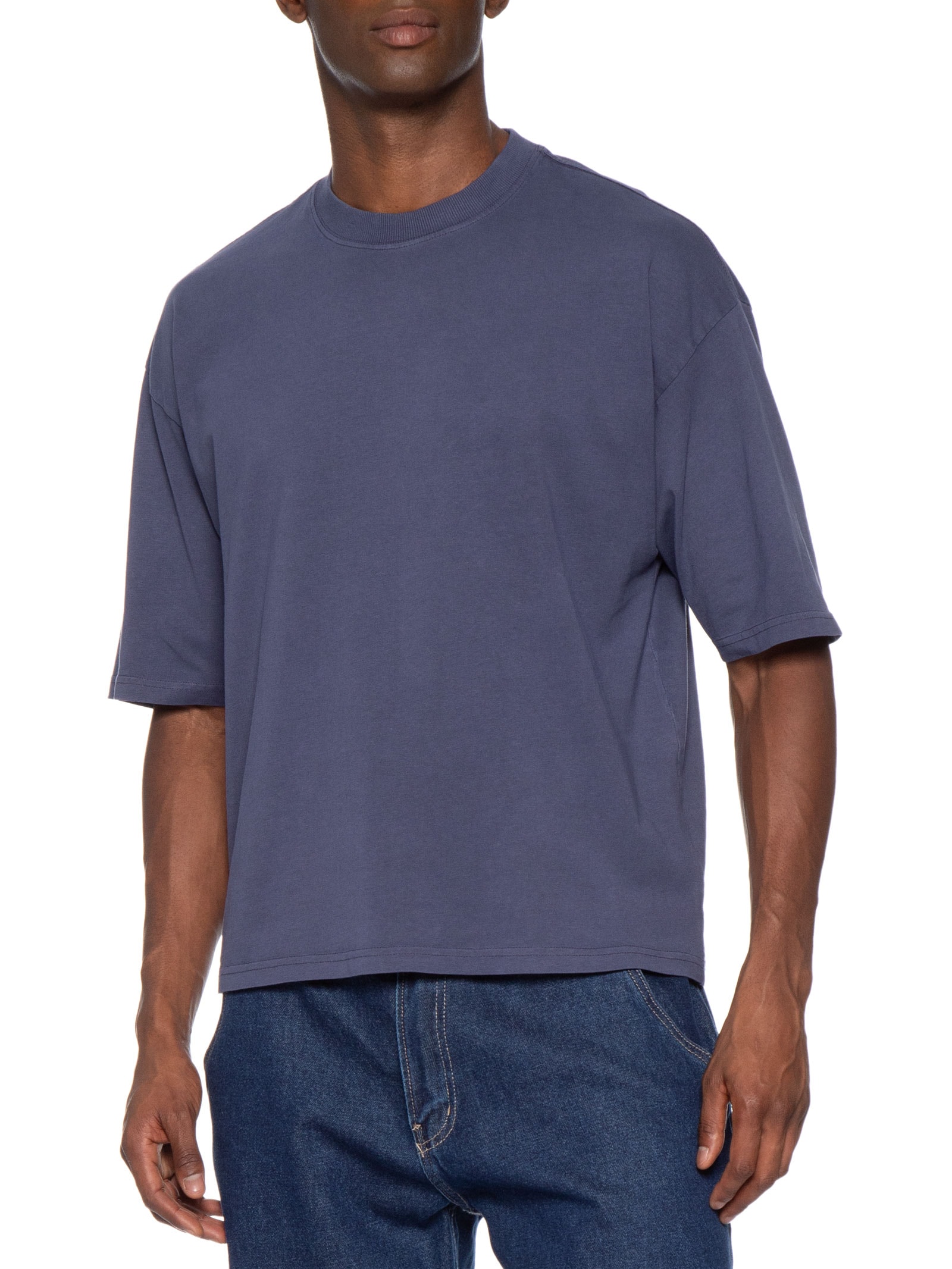 Camiseta Masculina Manga Curta Gola Careca Cropped Fit Azul Cotton On