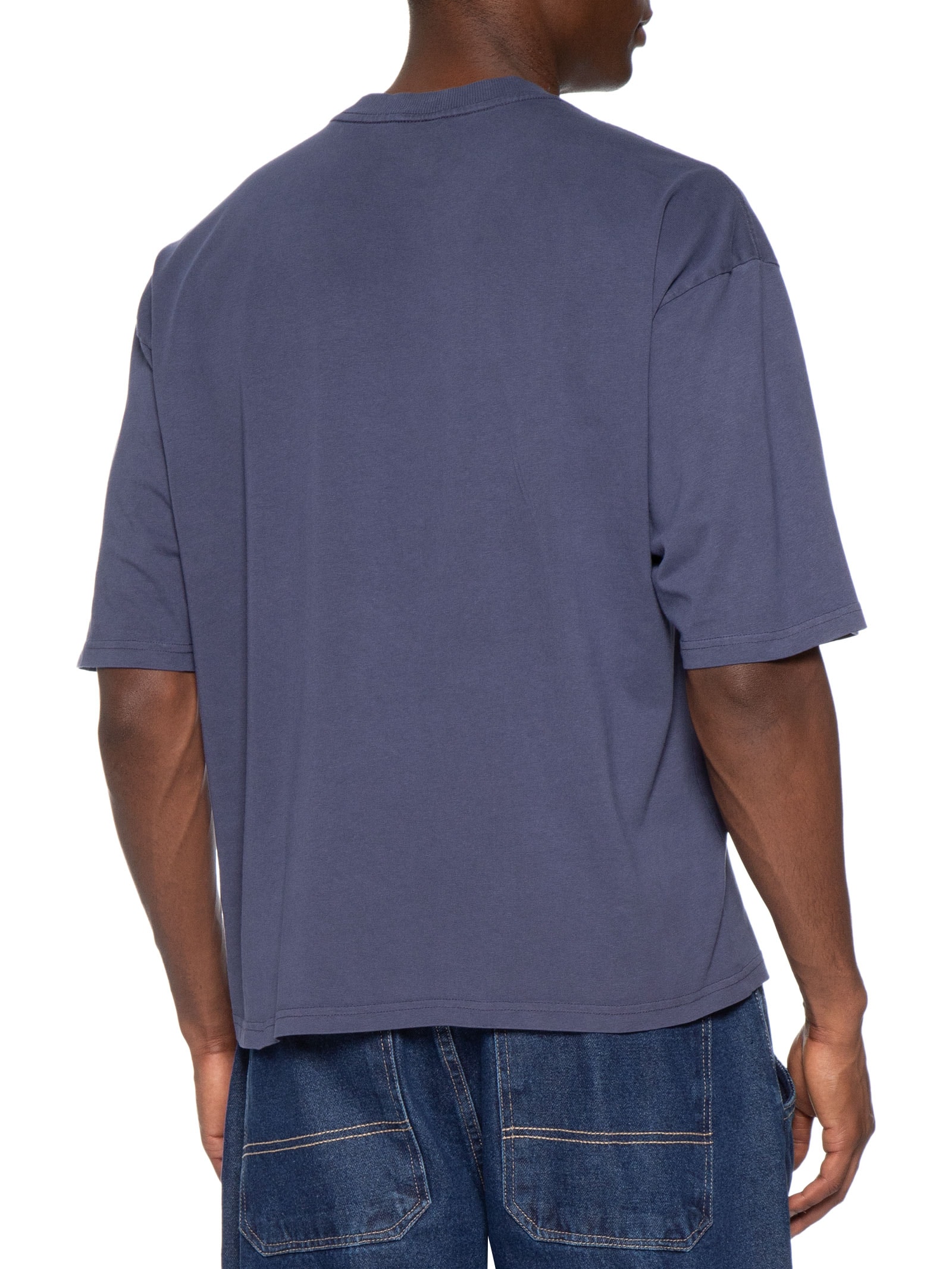 Camiseta Masculina Manga Curta Gola Careca Cropped Fit Azul Cotton On