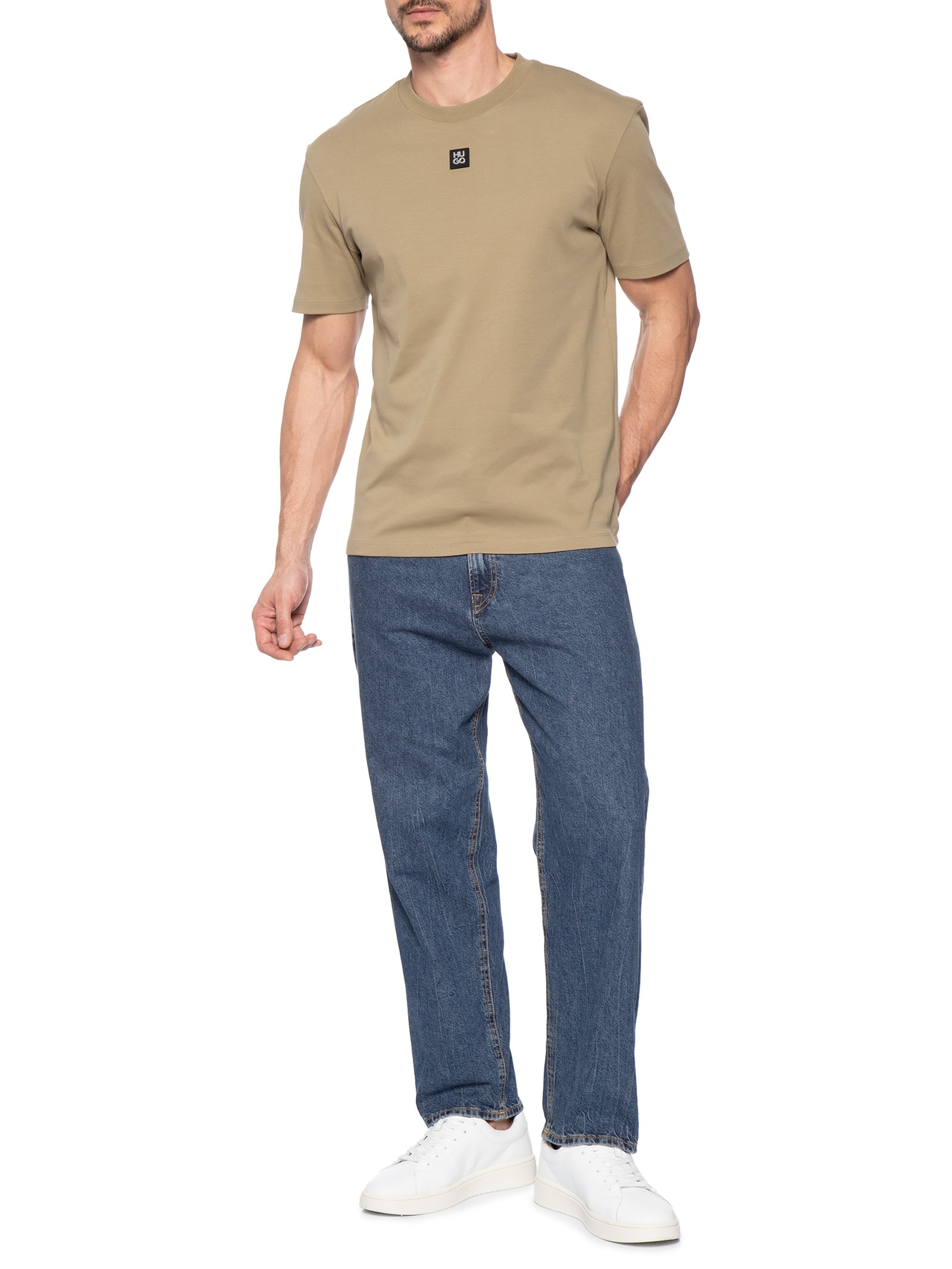 Camiseta Masculina Manga Curta Gola Careca Dalile Bege Hugo