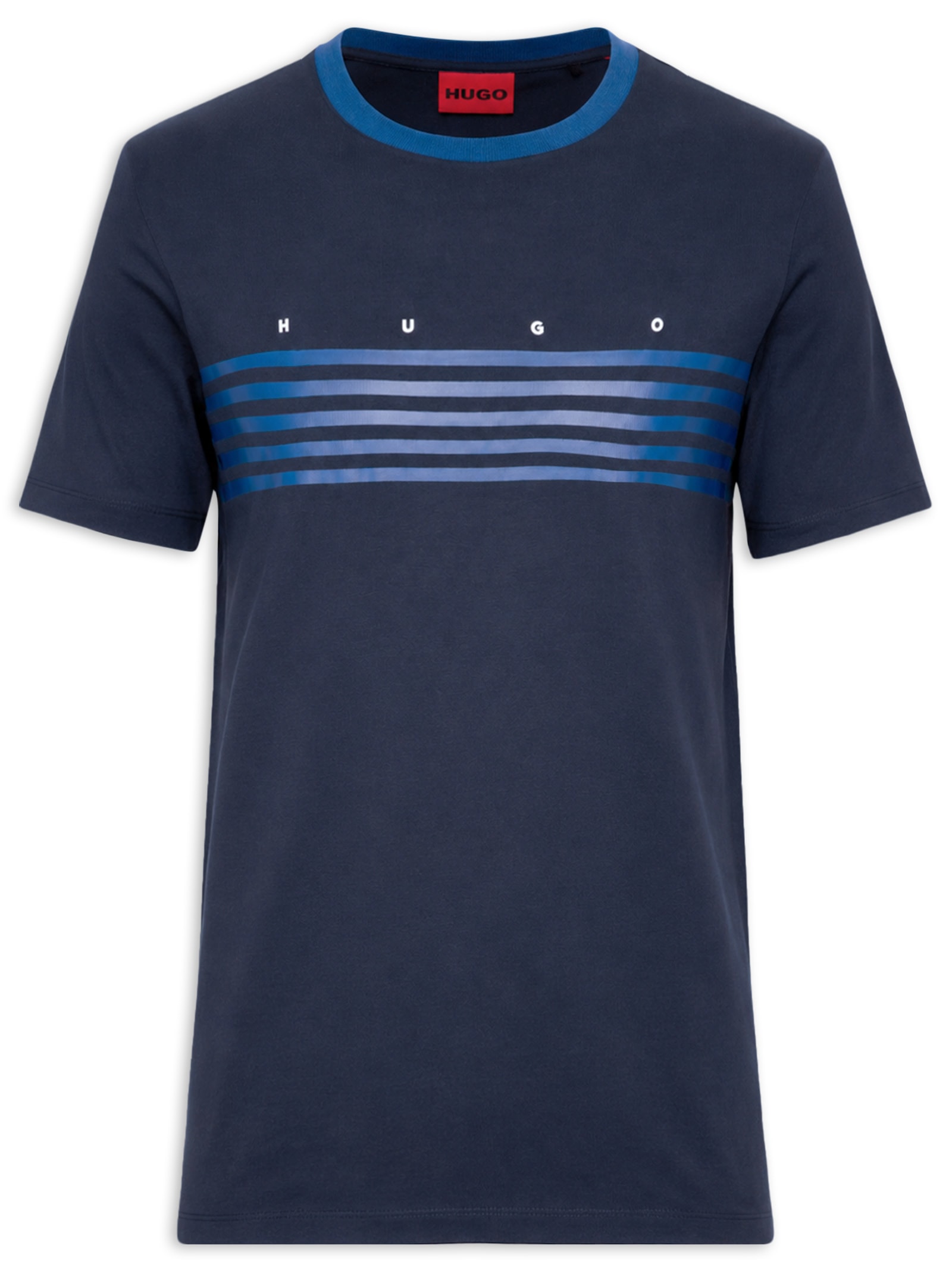 Camiseta Masculina Manga Curta Gola Careca Dempsy Azul Hugo