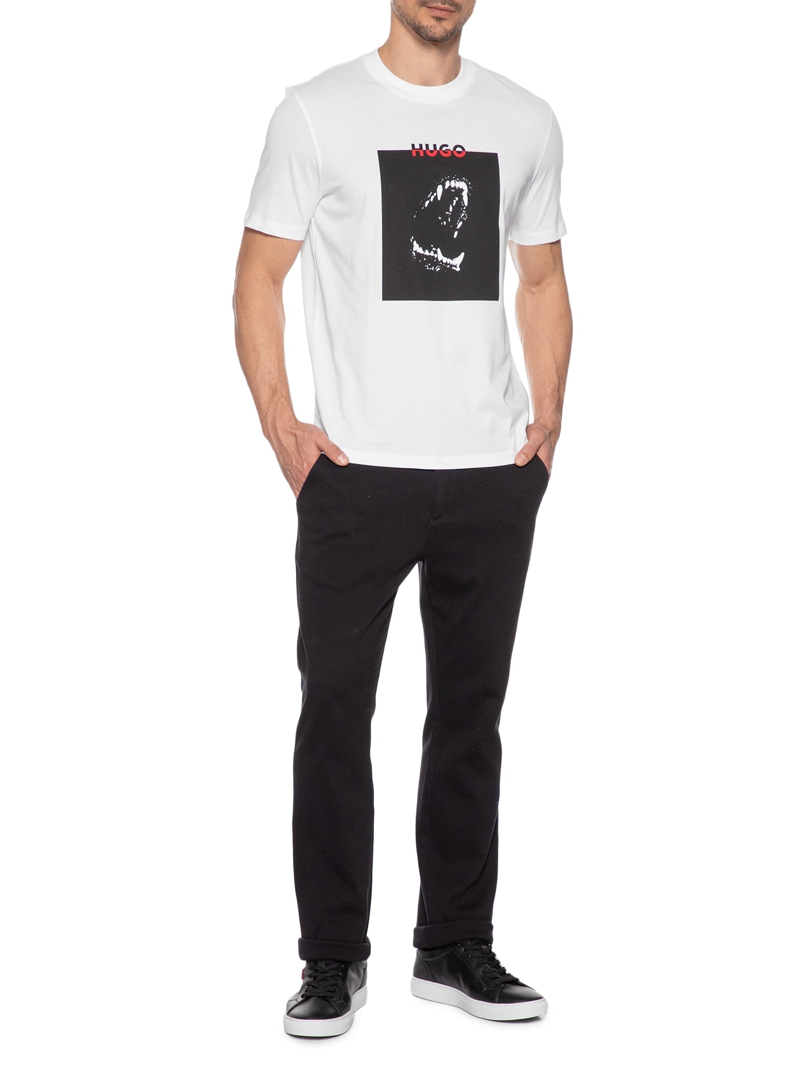 Camiseta Masculina Manga Curta Gola Careca Dobero  Branco Hugo