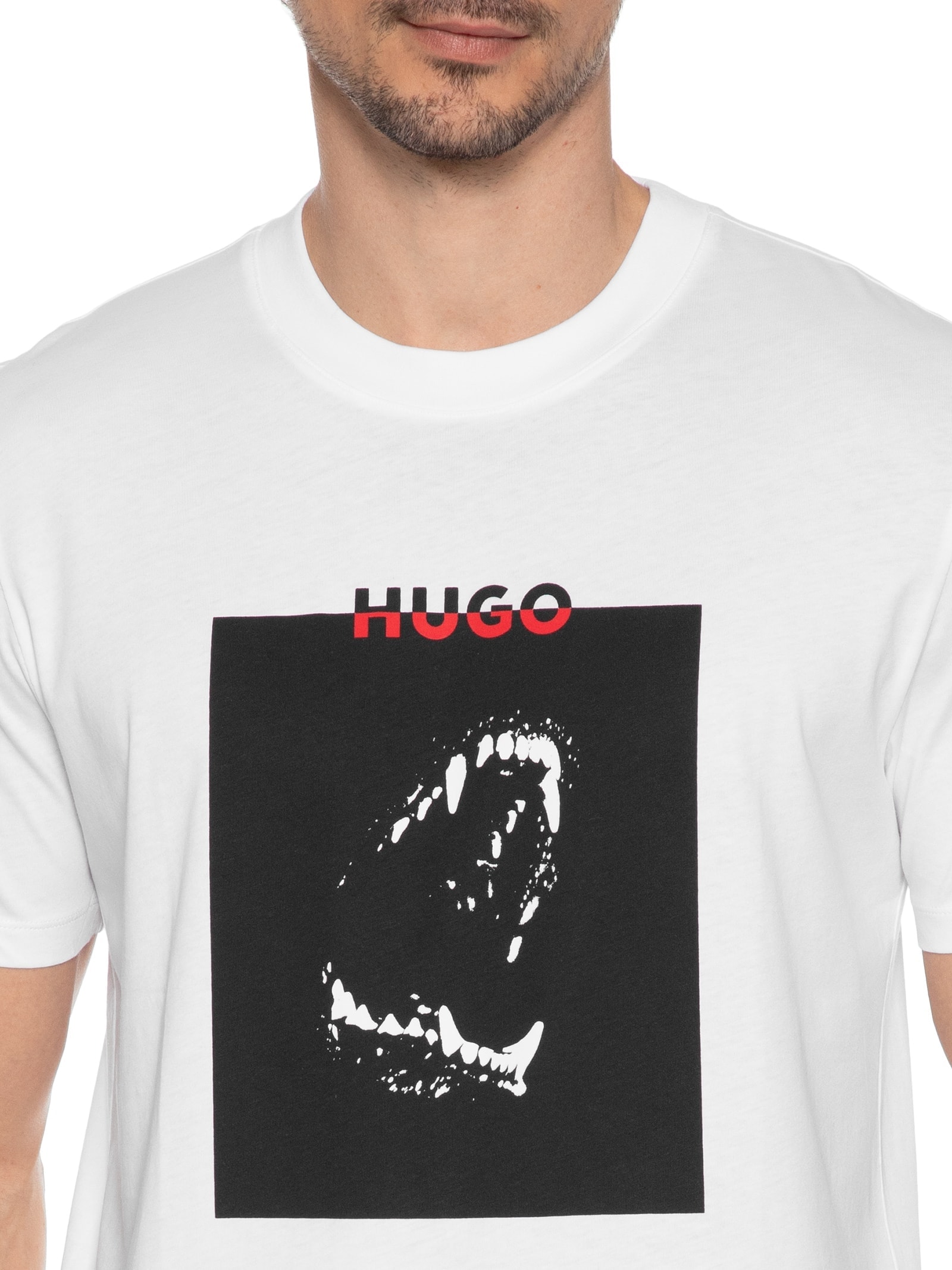 Camiseta Masculina Manga Curta Gola Careca Dobero  Branco Hugo