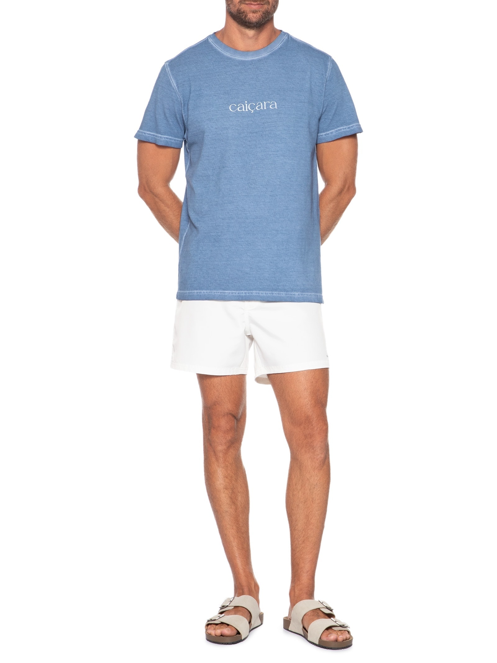Camiseta Masculina Manga Curta Gola Careca Double Caiçara Watercolor  Azul Osklen