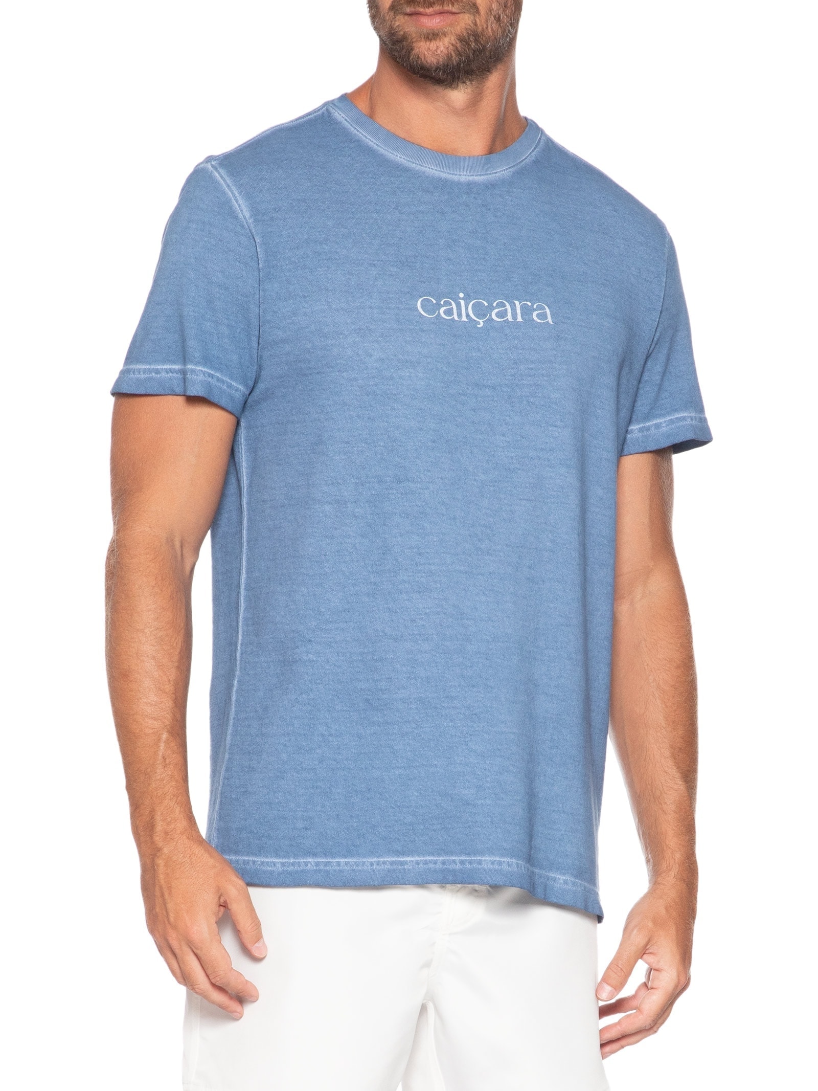 Camiseta Masculina Manga Curta Gola Careca Double Caiçara Watercolor  Azul Osklen